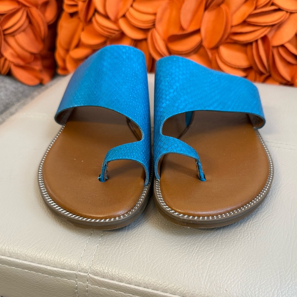 ❣️🆕Franco Sarto Gem Sandals teal / blue snakeskin embossed texture leather❣️ - Picture 3 of 10